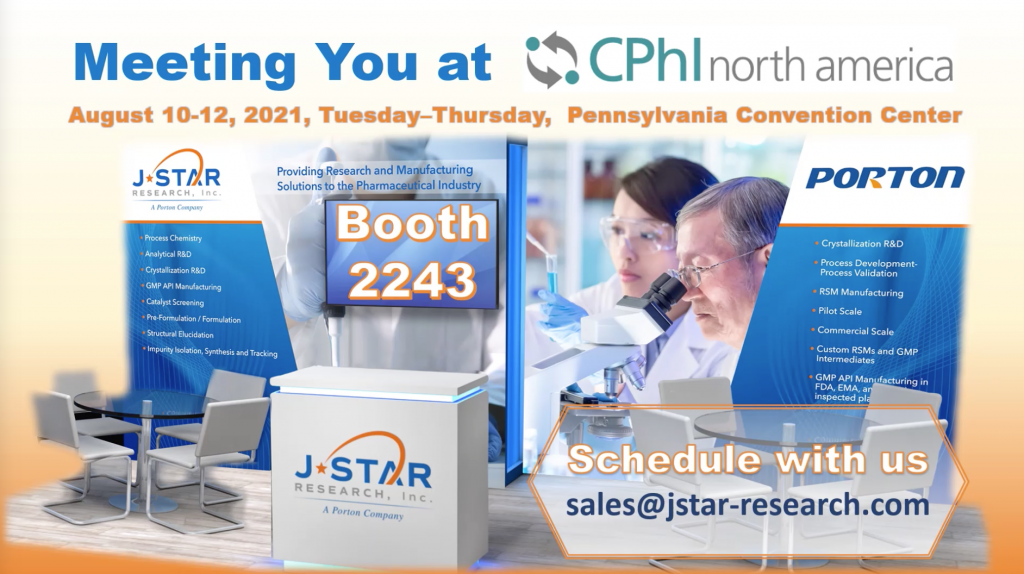 Visit J-Star Research at CPhI North America, August 10-12, 2021, at the Pennsylvania Convention Center. Explore our exhibition booth with exclusive promotional materials and join us at Booth 2243 for more insights into our innovative solutions.