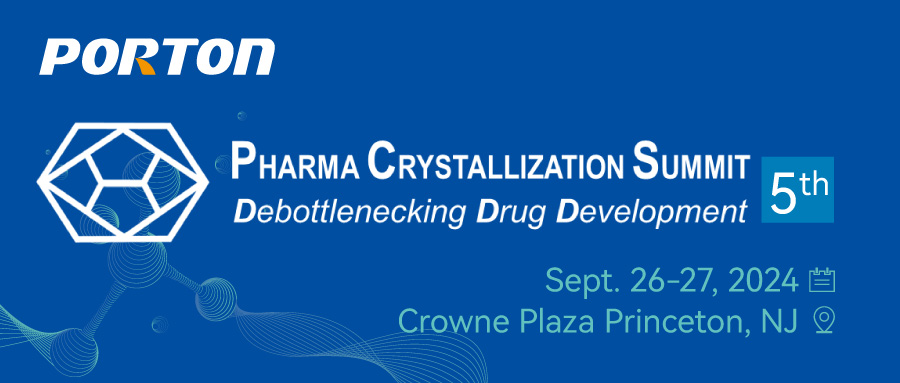 Banner for the 5th Pharma Crystallization Summit, "Debottlenecking Drug Development," held September 26-27, 2024, at Crowne Plaza Princeton, NJ.